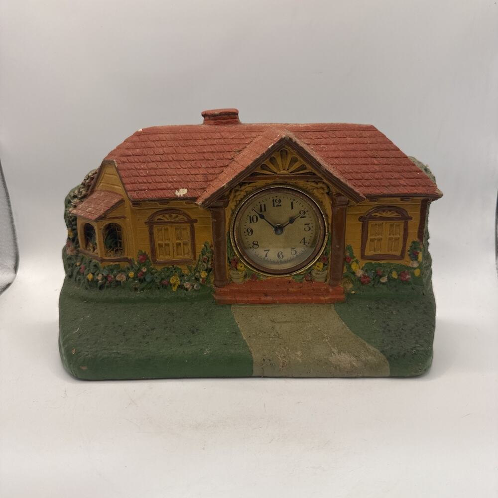 1920's LUX Clock Co "Bungalow Deluxe Art Clock" Novelty Desk Clock